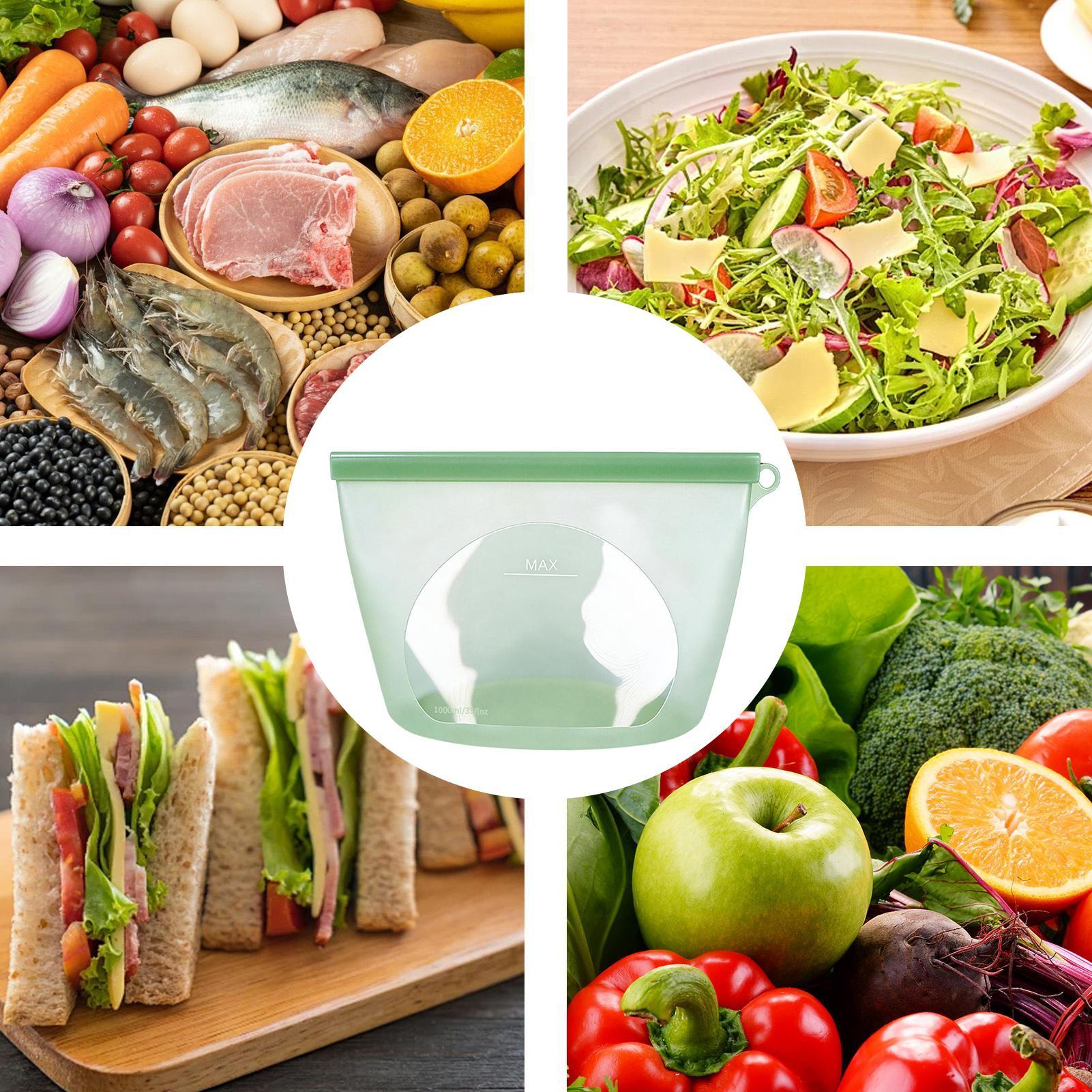 Food Storage Bags Zip Lock Pouch - Silicone Ziplock Bags 1000ml Oven Safe