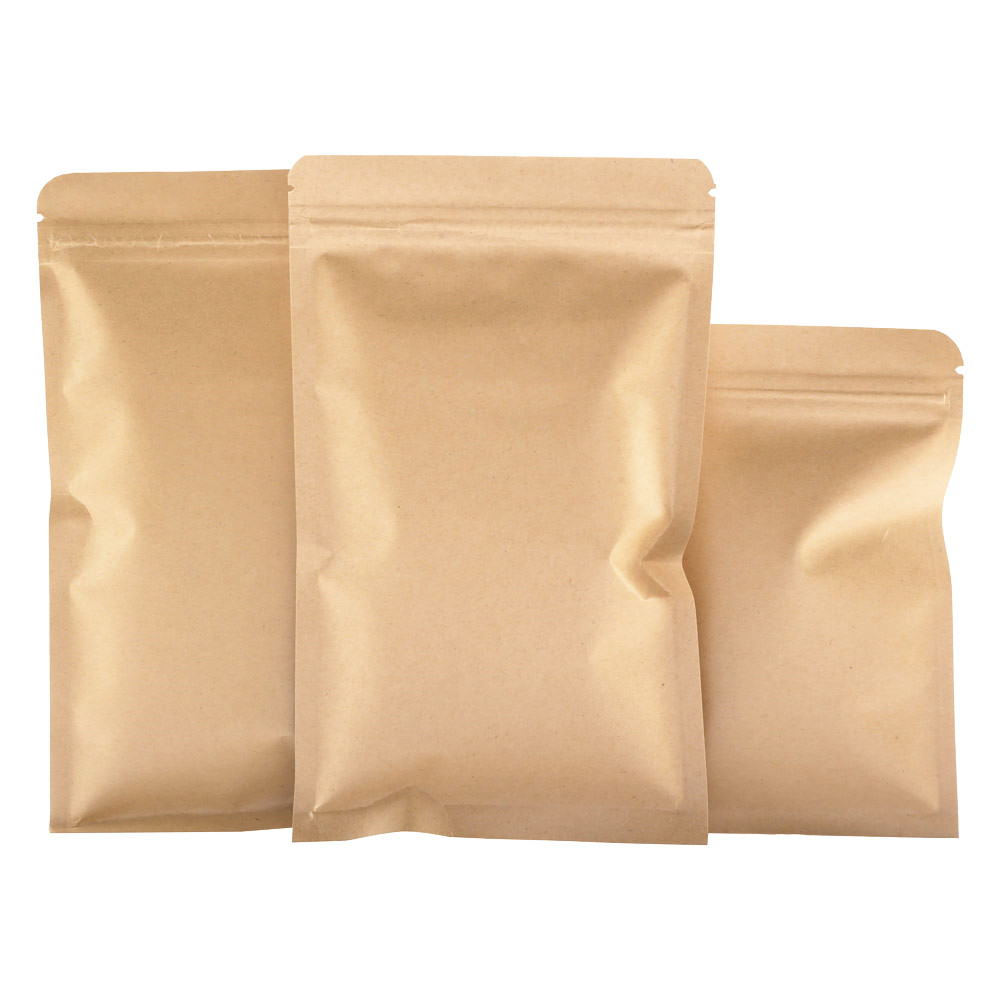 Food Storage Bags Zip Lock Pouch - 100pcs Brown Kraft Paper Zip Lock