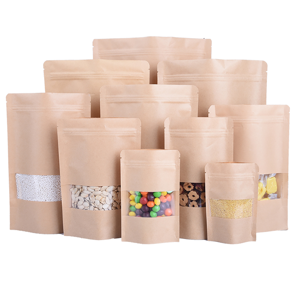 Food Storage Bags Zip Lock Pouch - 100pcs Packing Zip lock Kraft Paper