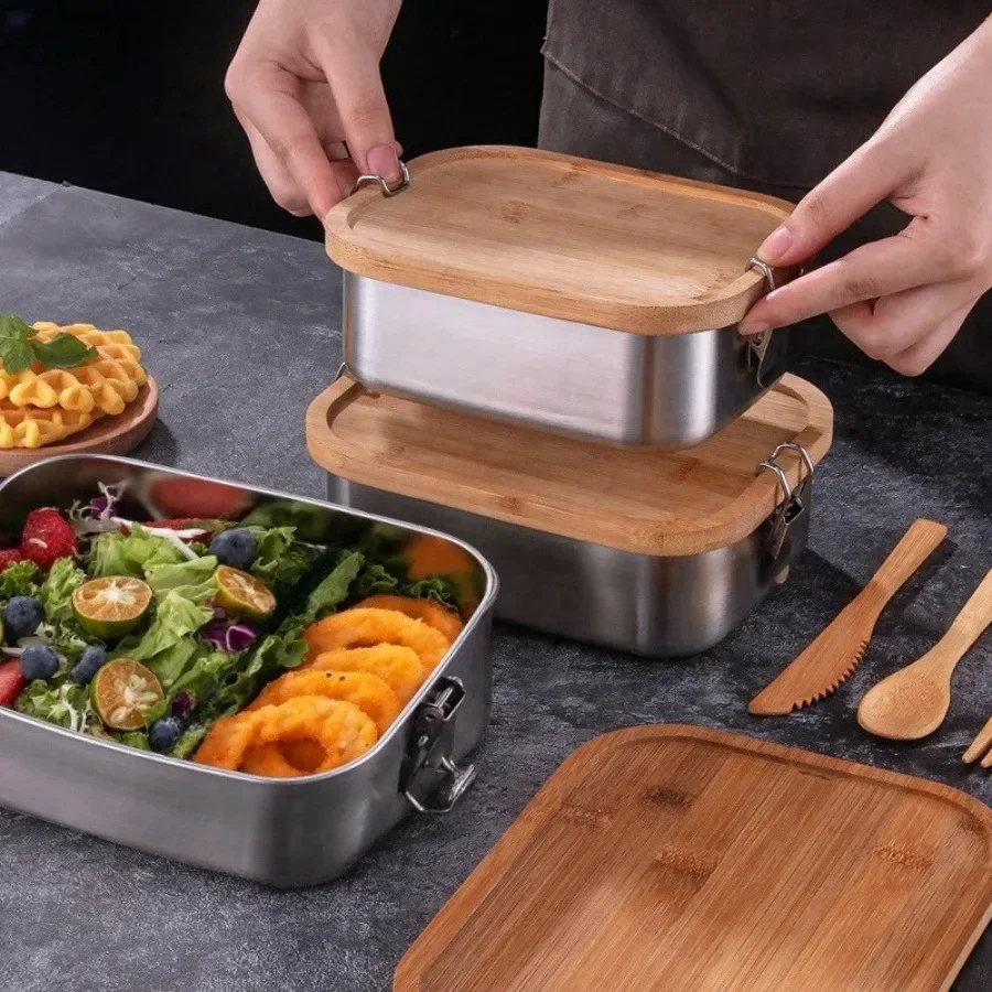 New 304 Stainless Steel Bamboo - đánh giá và giá Food Storage Boxes With Lids